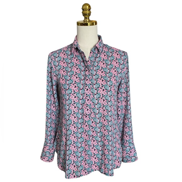 Banana Republic Tops - BANANA REPUBLIC Floral Pink and Blue Women's Sheer Popover Top Size XSP